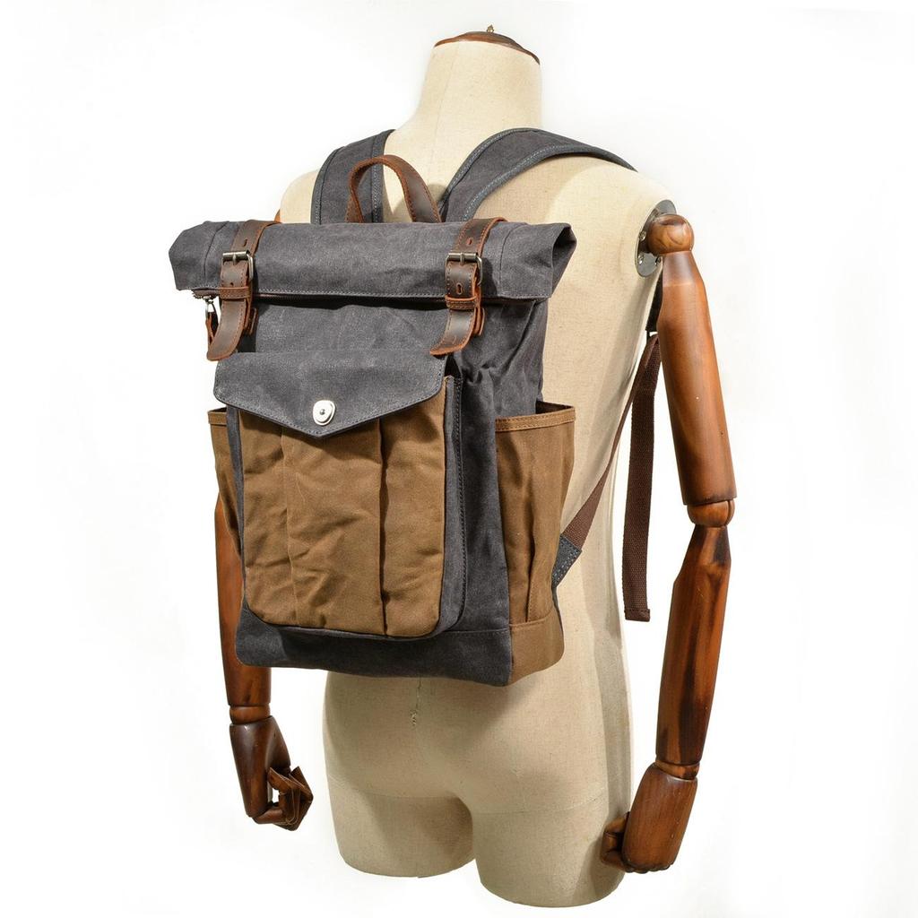 Unisex Retro Backpack: Oil Wax Canvas for Travel, Outdoor Sports, Mountaineering, and Laptop Use