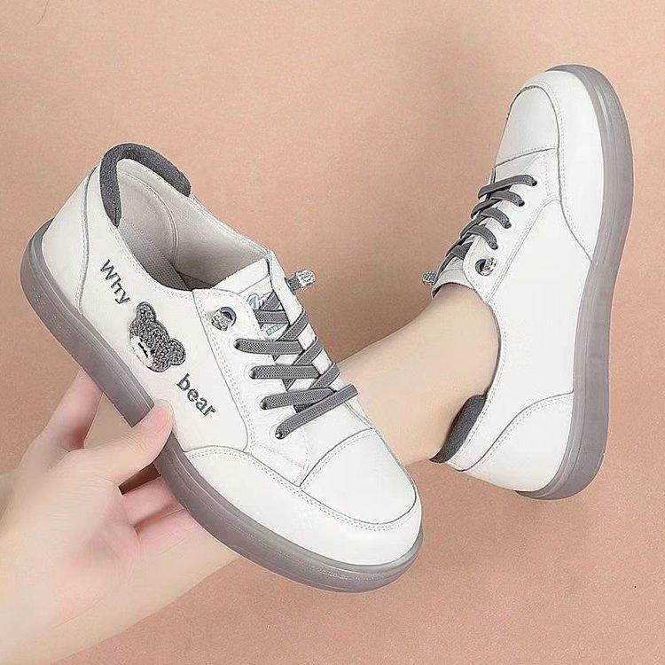 Sneakers Loafers Ladies Leather  Spring Lace-up White Shoes Women Casual Soft Sole Flat Shoes Women