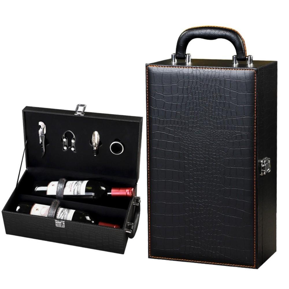 PU Leather Portable Carrier Tote with 4 Accessories Set Red Wine Storage Box Wine Gift Box Gifts