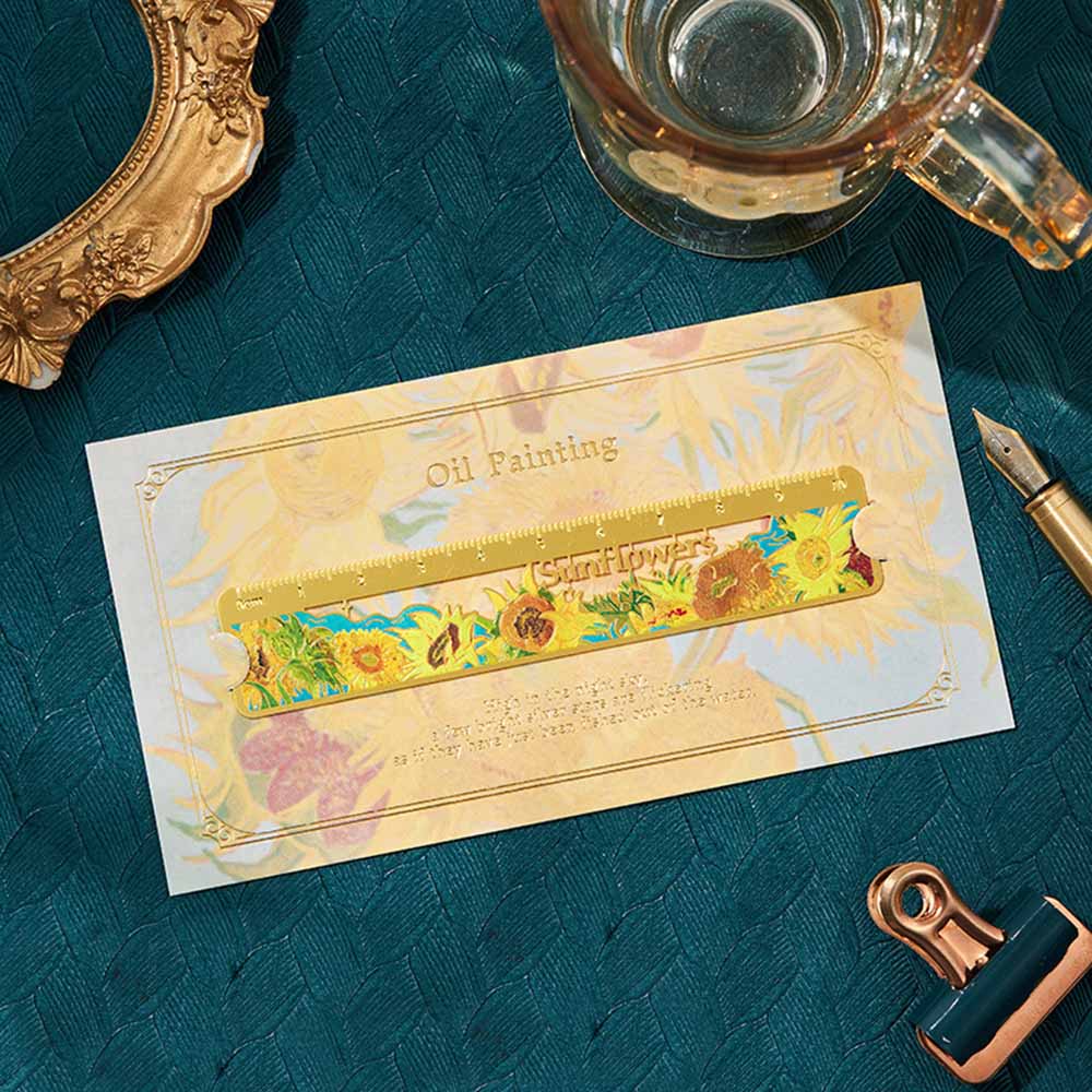 1 pcs Creative Oil Painting Bookmarks Floral Mountains Landscape Bookmarks for Kids metal Scrapbook Ruler Cute Student Supplies