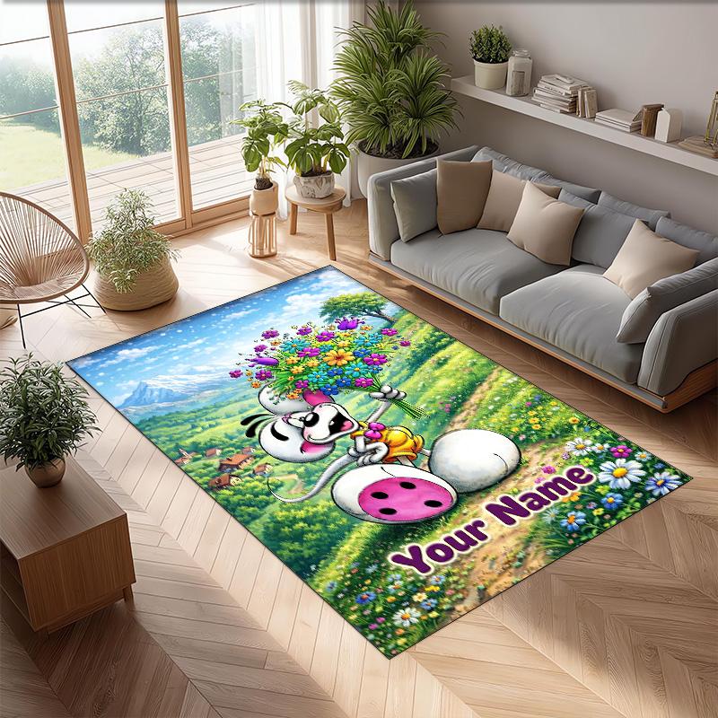 Diddl Crystal Velvet Rug, Custom Name Text Personalized Non‑Slip Floor Mat for Home Decor Gift