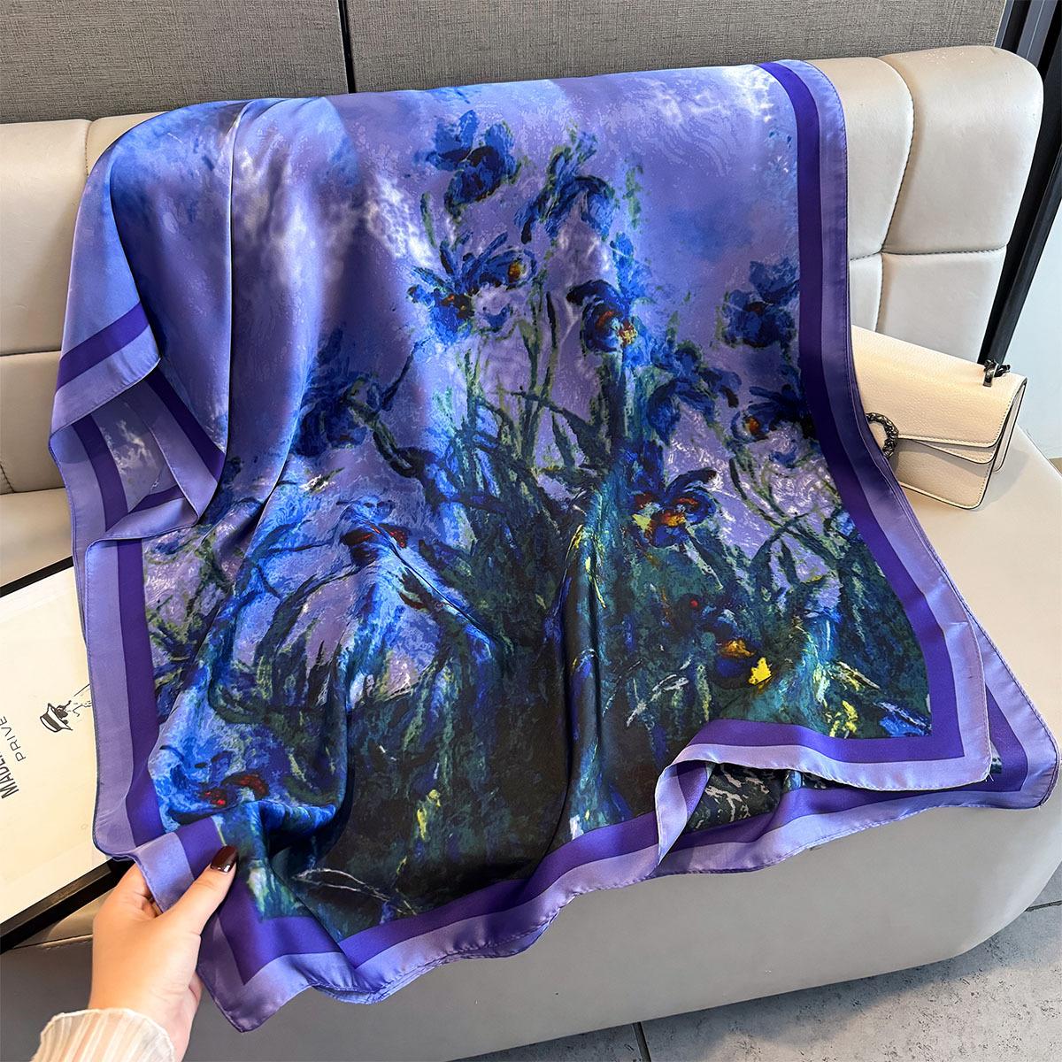 

Luxury Long Scarf For Women Retro Shawl Warps Ladies Hijab Elegant Neckerchief Soft Stain Faux Silk Scarf For Beach Travel