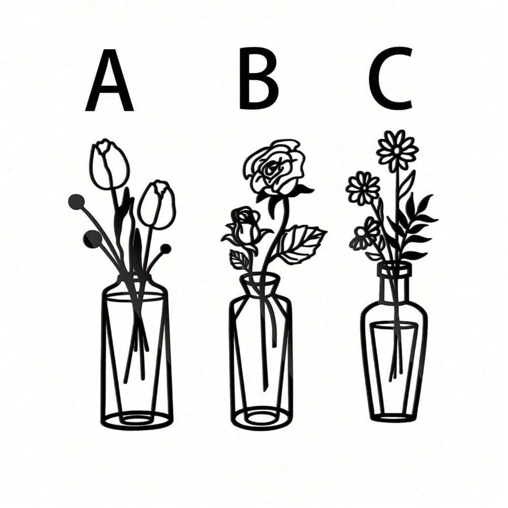 3 Pieces Metal Flower Wall Art, Iron Vase Wall Sculpture for Home Decor, Modern Minimalist Design, Rustproof for Kitchen Living Room Bathroom Study