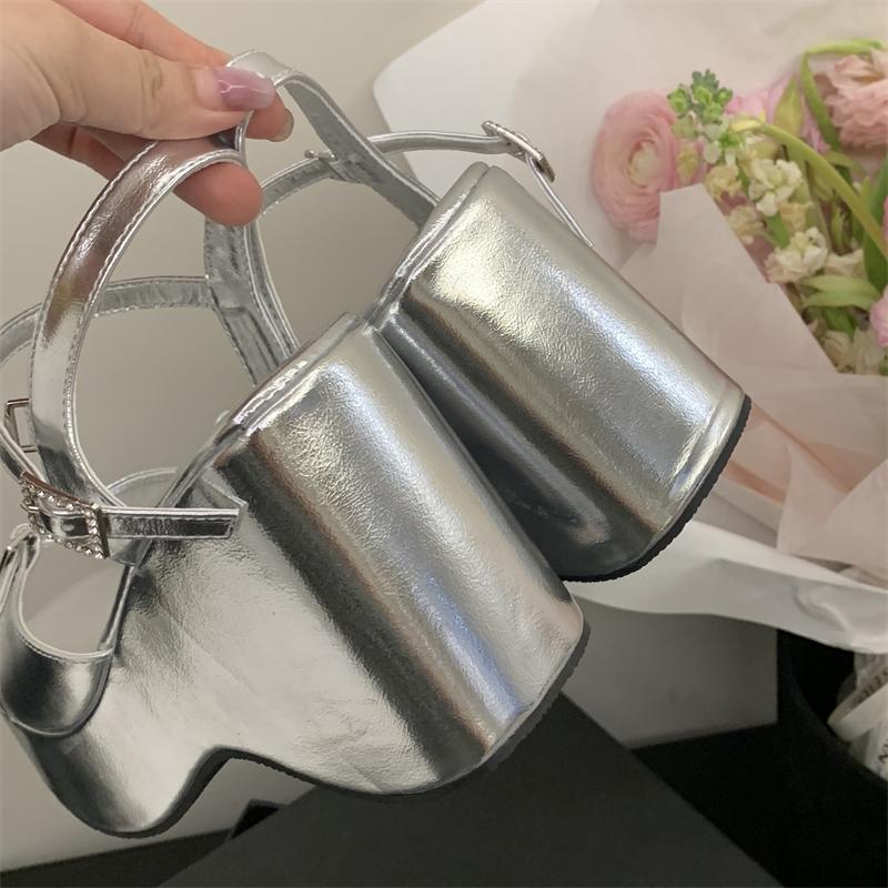 Eilyken Design Schnallenriemen Eckige Zehenpartie Damen Sandalen Punk Stil Plateau Keilabsätze Hohe Absätze Party Sommerschuhe