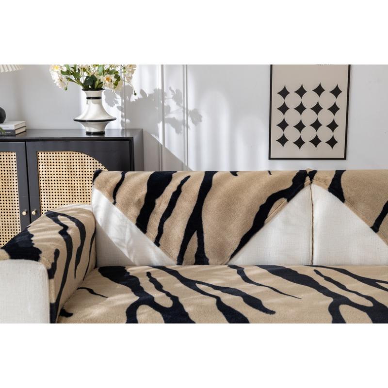 Sofa Cushion Light Luxury Zebra Pattern Rabbit Velvet Sofa Cushion Thickened Anti-Slip Sofa Cover Light Luxury High-end Autumn and Winter Style