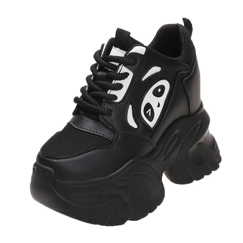 

Модні жіночі ботильйони на платформі Нова осінь 10 см Товста підошва Повсякденні масивні черевики Дихаючі для ходьби Білі туфлі Жіночі шкіряні кросівки 38 чорний