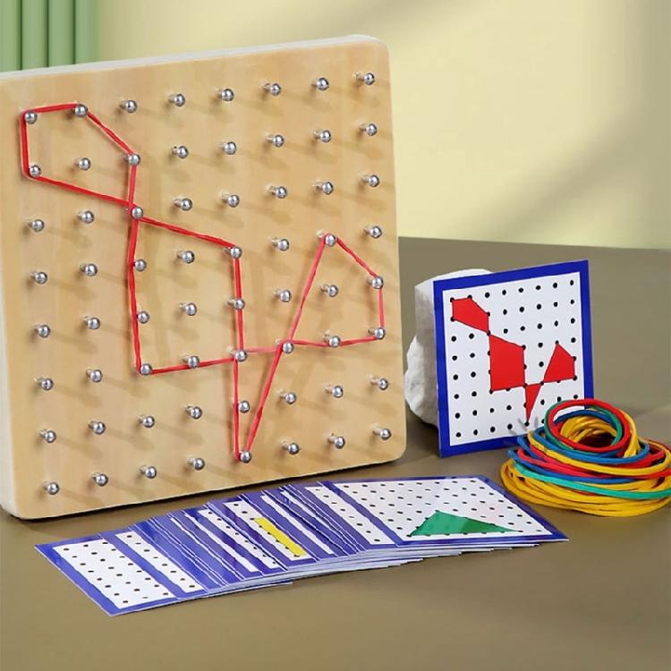 Fun Educational Toy With Wooden Geoboard And Elastic Rubber Bands for Kid Fine Motor Skills Logical Thinking Development