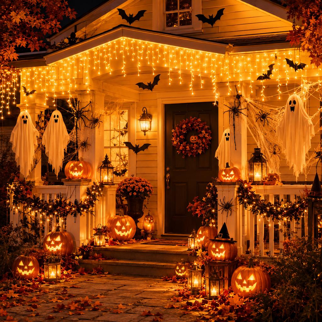 LED String Lights Halloween USB Icicle Lights Warm White 6M 100LED/10M 200LED 8 Modes for Window Eaves Porch Party Decor