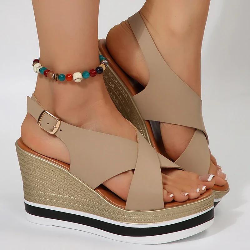 Fashion Women Platforms Sandals Summer Peep Toe High Heel Sandles 2025Cross Band Chunky Wedge Sandals Shoes for Women Sandalias De Mujer