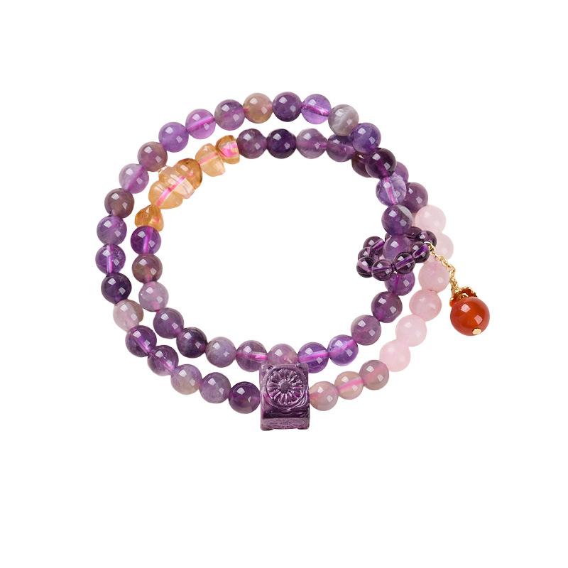 Natural Amethyst Beaded Bracelet for Women, Nine Purple Fire Energy, Light Luxury, High-End Feel, Buddhist Bead Bracelet Jewelry