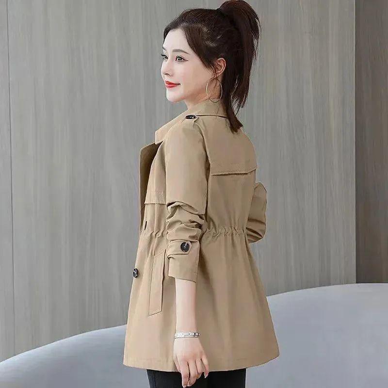 Women's Short to Mid Length Trench Coat with Belt Elegant Slimming Women's Outerwear for Spring and Autumn
