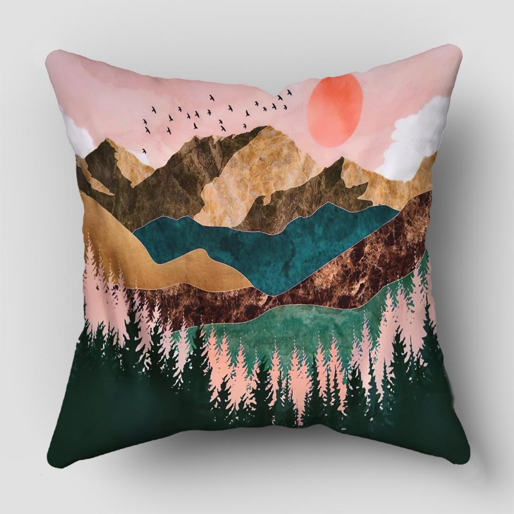 Mountain Forest Pillow Cover Bedroom Home Office Decorative Pillowcase Square Zipper Pillow Cases Satin Fabric EcoFriendly
