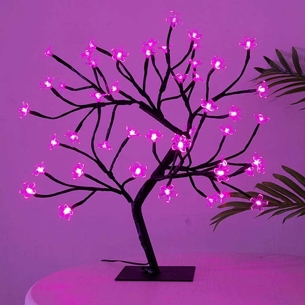 18-Inch LED Cherry Blossom Bonsai Tree Lamp with 28 Pink LEDs | Adjustable Silicone Branches | Corded Electric Night Light for Room, Home & Gift Décor