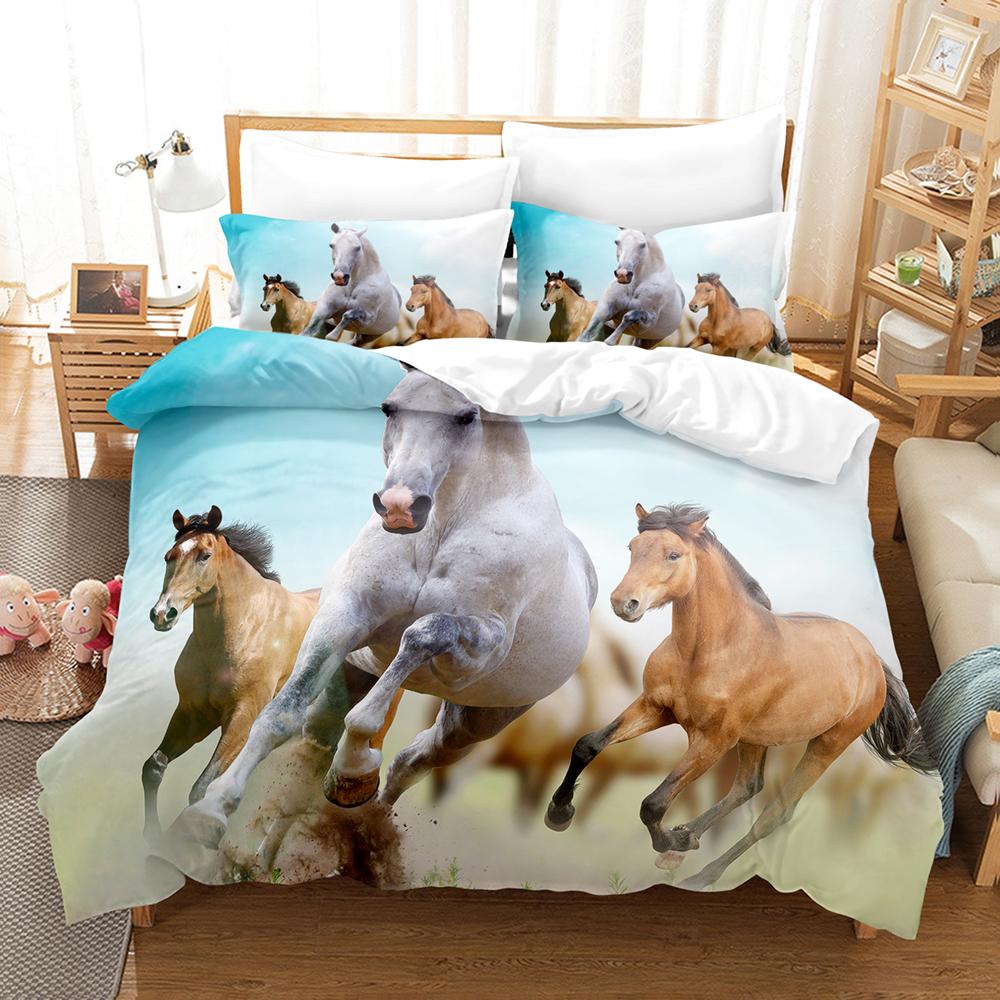 3D Zestawy pościeli z koniem Zestaw poszwy na kołdrę z poszewką na poduszkę Podwójny Pełny Queen King Pościel