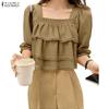 ZANZEA Damen Freizeit Bluse mit eckigem Ausschnitt Sommer Halbarm