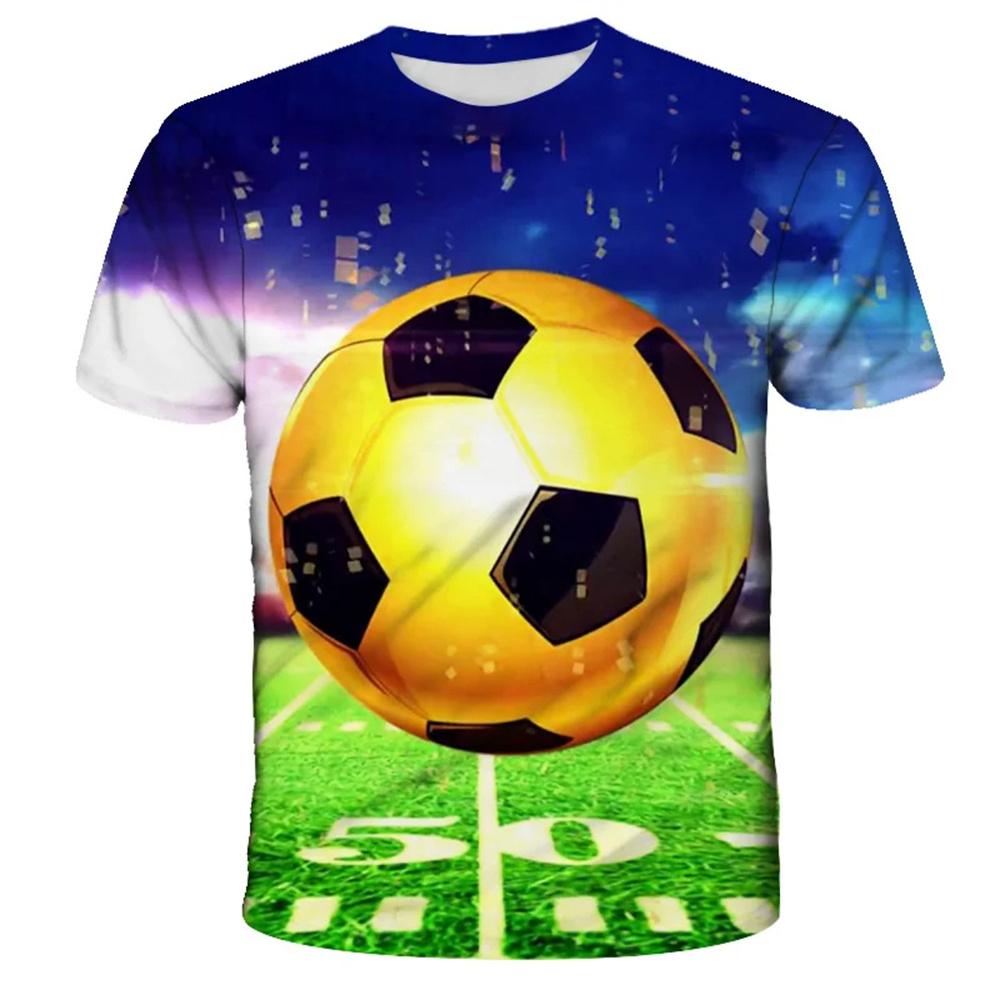 Football Pattern 3D Digital Printed Casual Parent-child Clothes Breathable Casual Short Sleeved Round Neck T-shirt Size 100-6XL