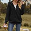 Women's Solid Color V-neck Zipper Loose Long Sweatshirt Jacket