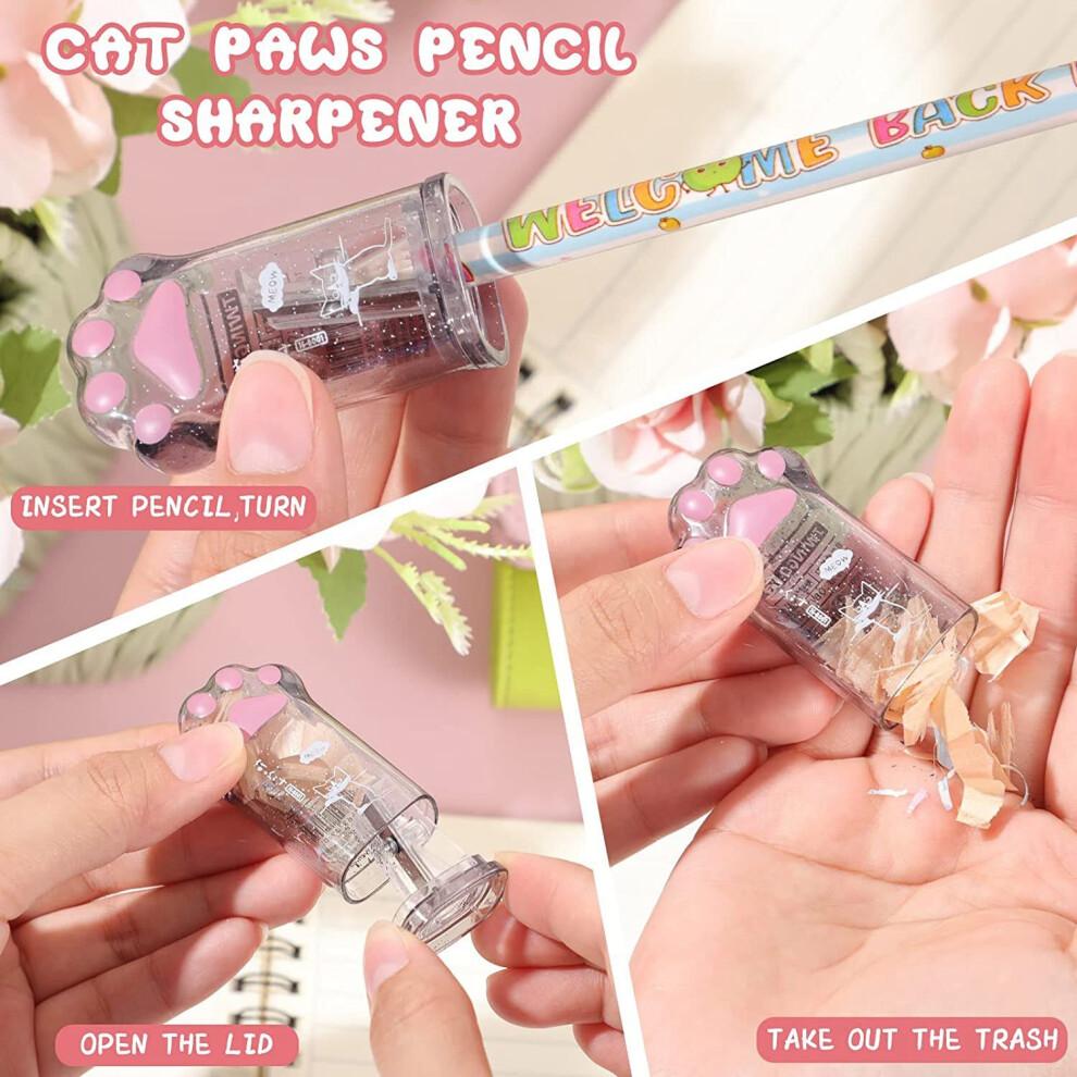 4 Pcs Cute Paw Pencil Sharpener and Paw Shaped Retractable Eraser Kawaii Pencil Sharpener School Supplies