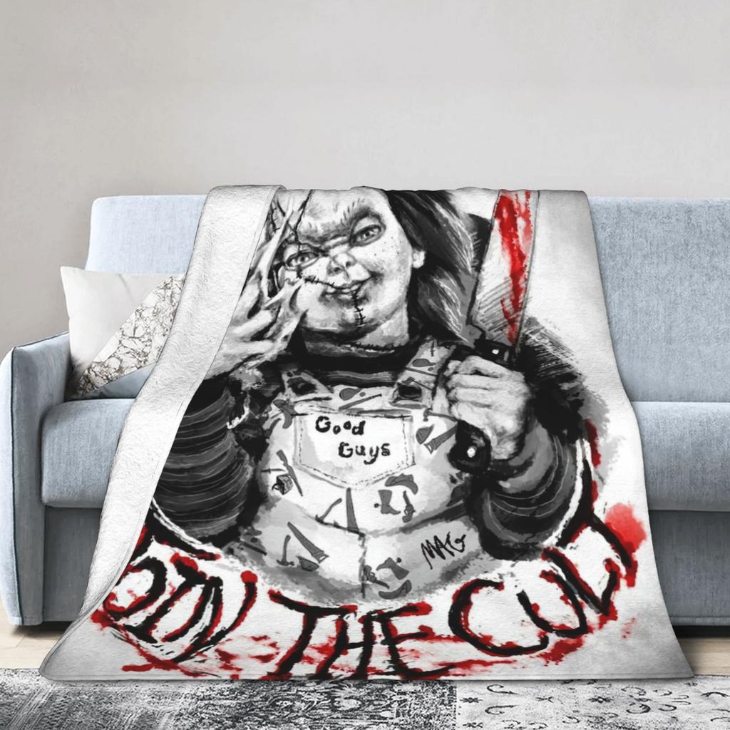 Chucky Horror Movie Knitted Blanket Childs Play Halloween Fuzzy Throw Blanket Home Couch Personalised Soft Warm Bedspread