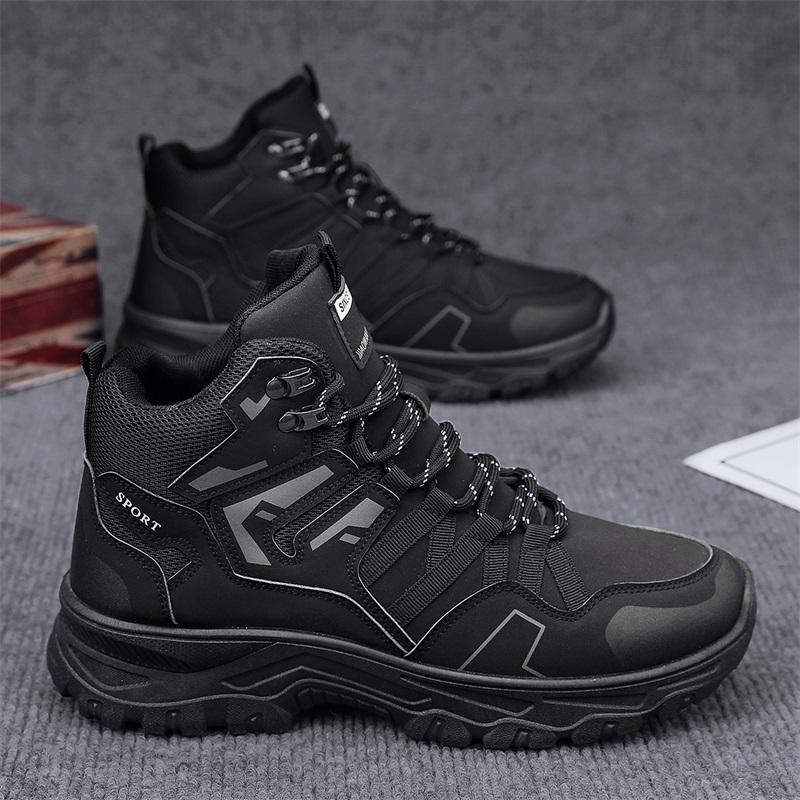Autumn and Winter Tire Sole Wear-resistant Hiking Shoes Leather Surface Waterproof High-top Hiking Off-road Climbing Shoes