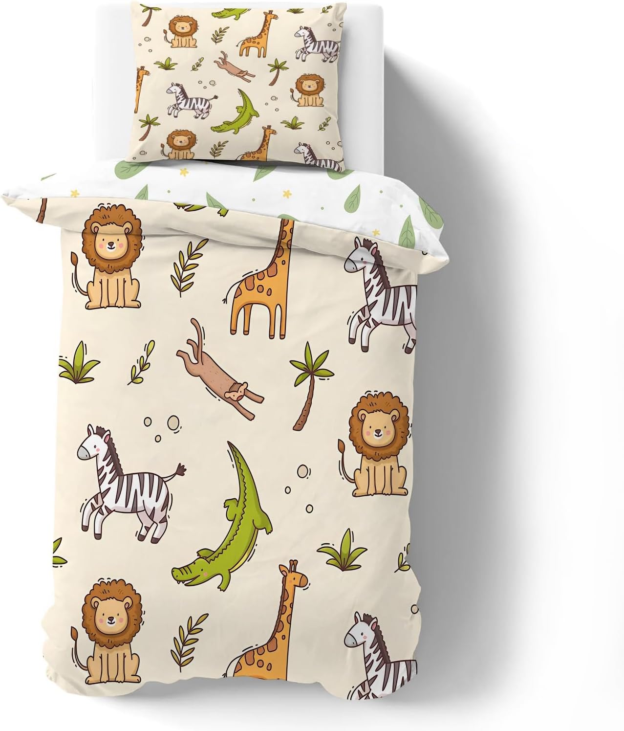 Zoo Animal Pattern Printed Duvet Cover, Children Bedding Set With 1 Pillowcases, Giraffe, Elephant, Panda, Lion Duvet Cove Set 120X150cm-2pcs