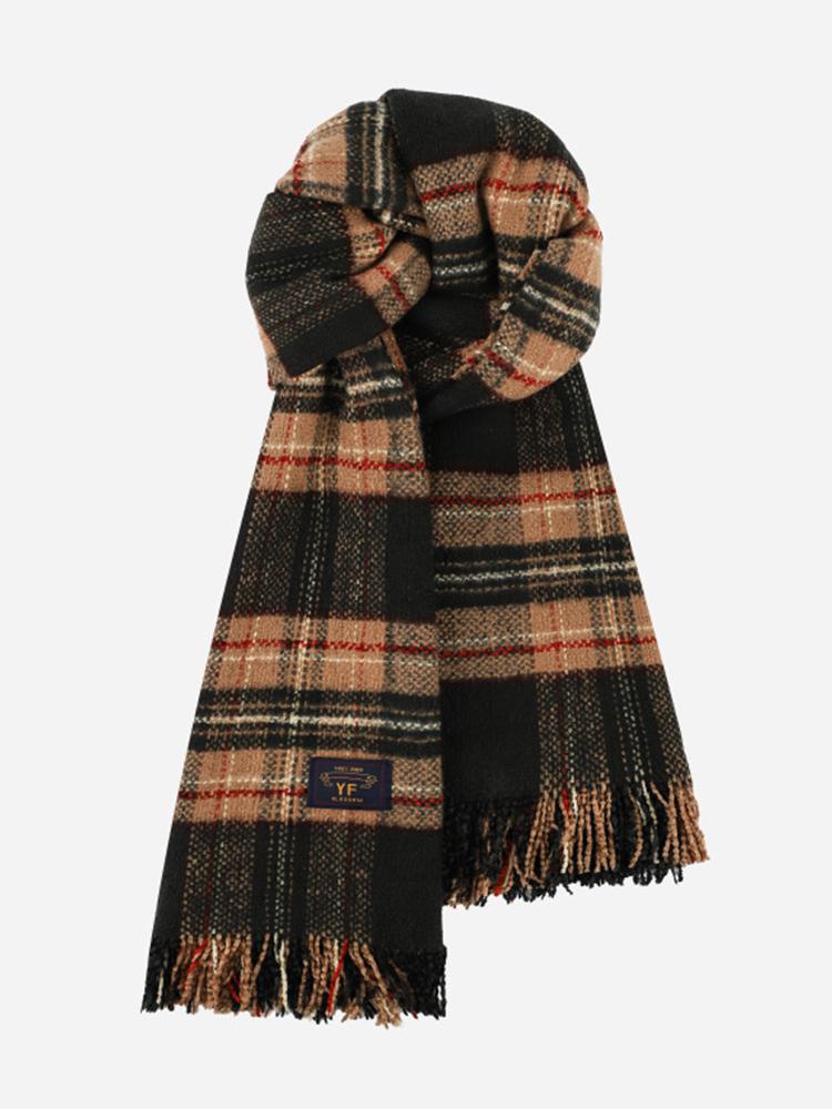 Autumn Winter Plaid Scarf Women Men Retro Black Checkered Warm Fringe Scarf Korean Fashion Soft Thick Shawl For Unisex Lady Male