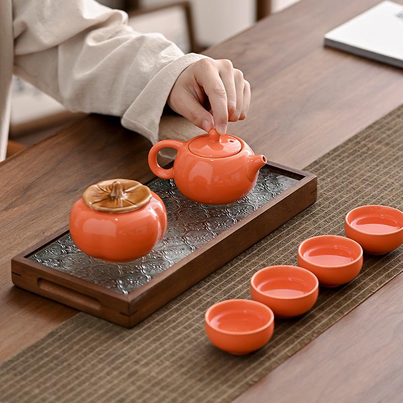 Ruyi Tea Persimmon Teapot Teacup Box Souvenir Custom Complete Ceramic Gift Set