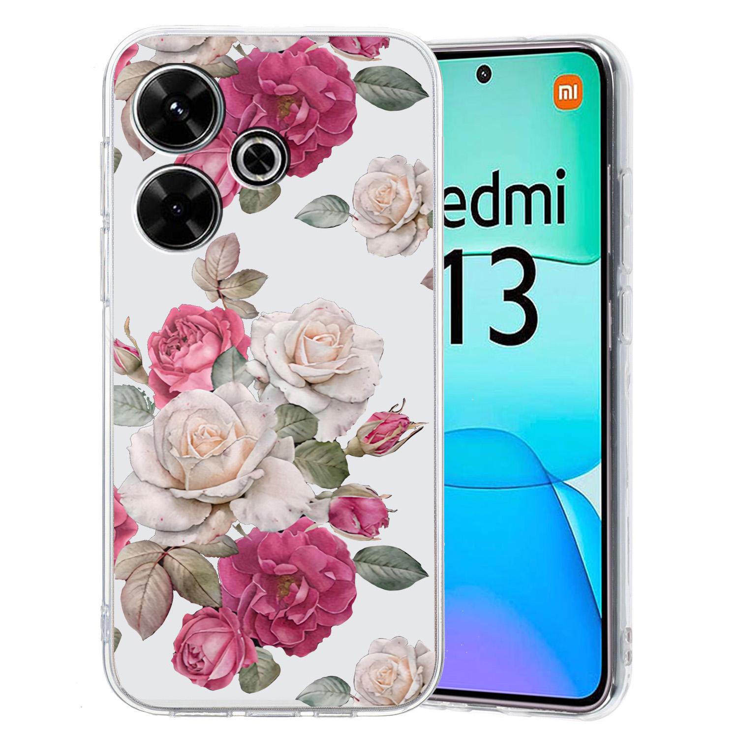 

For Xiaomi Redmi 13 5G/13 4G Case Flexible TPU Mobile Phone Cover Pattern Printing Peony