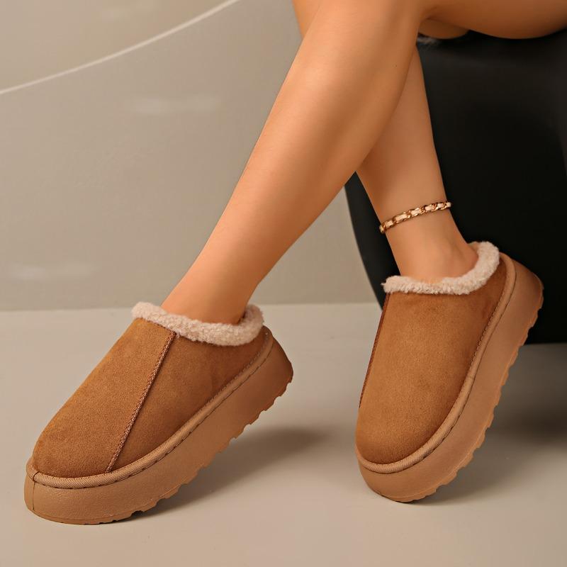 Fashion 2025 Winter New Furry Woman Slippers Non Slip Plush Snow Boots Women Casual Platform Outdoor Warm Flat Cotton Shoes for Women