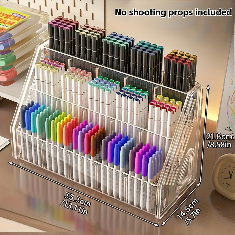 

PGY Large Capacity Transparent Acrylic Marker Pen Organizer Multi-grid Plastic Storage Box for Pens Pencils Brushes Art Supplies