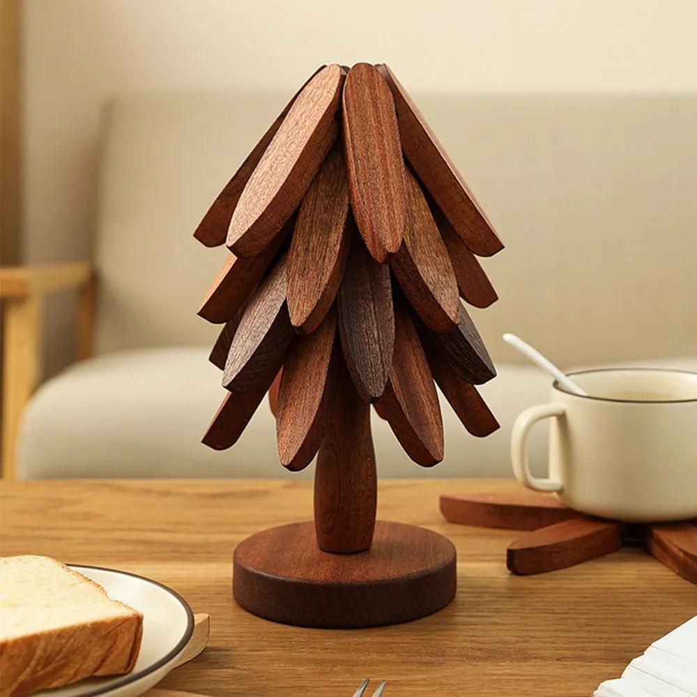 Wooden Trivet Heat Resistant Table Mat Creative Wood Coaster Pot Holder Bowl Pad Kitchen Dining Decor