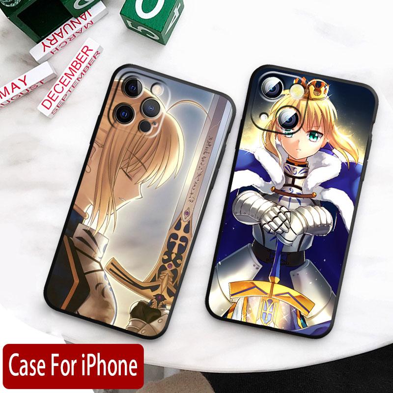 Anime fate stay night saber Cover For Apple iPhone 14 13 12 11 SE XS XR X 7 8 6 mini Plus Pro MAX 2020 Black Phone Case