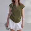 [Limited-time special offer] Quiet luxury hemp T-shirt, relaxed small V-neck shoulder-sleeved cotton and linen T-shirt, women's summer simple short sl