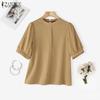 ZANZEA Women Casual Stand Collar Solid Color Summer Half Sleeve Blouse