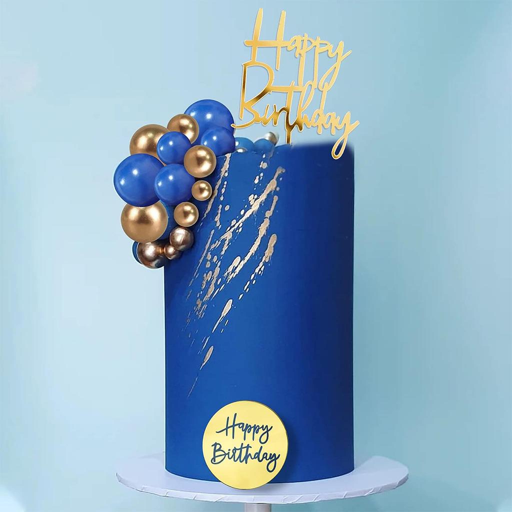 24PCS Man  Black Gold Ball Happy Birthday Cake Topper Decorations for Black Boho Wedding Boy Birthday Party Baby Shower Supplies