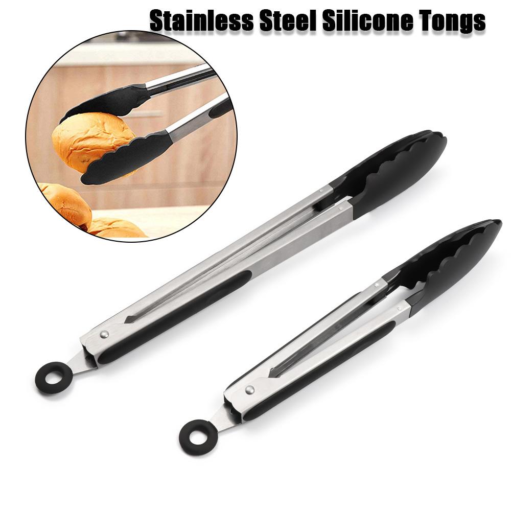 Non Stick Appliances BBQ Tools Salad Food Clip Stainless Steel Head Silicone Handle Barbecue Tongs