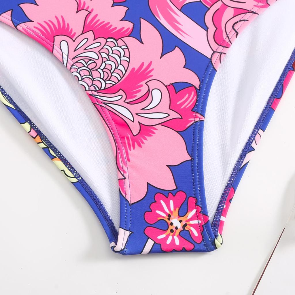 Chiffon Langrock Set: Europäischer & Amerikanischer Einteiler-Badeanzug mit bedrucktem Oberteil, Bikini-Bademode