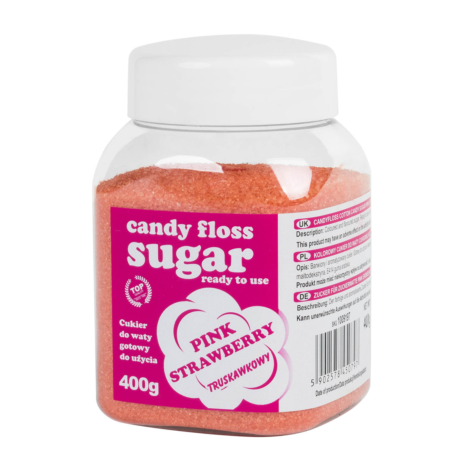 Zucchero filato colorato, rosa, gusto fragola, 400g