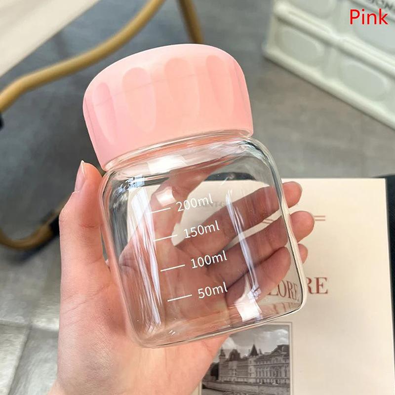 

300 мл стакан для воды из боросиликатного стекла, прозрачный, со шкалой, мини-стакан для жира, портативная кружка для сока, контейнер для напитков, подарок для путешествий и дома розовый