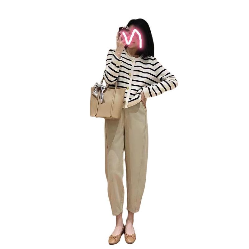 Striped jacket women's new loose casual lazy wind crew neck knitted sweater long sleeve cardigan sweater women