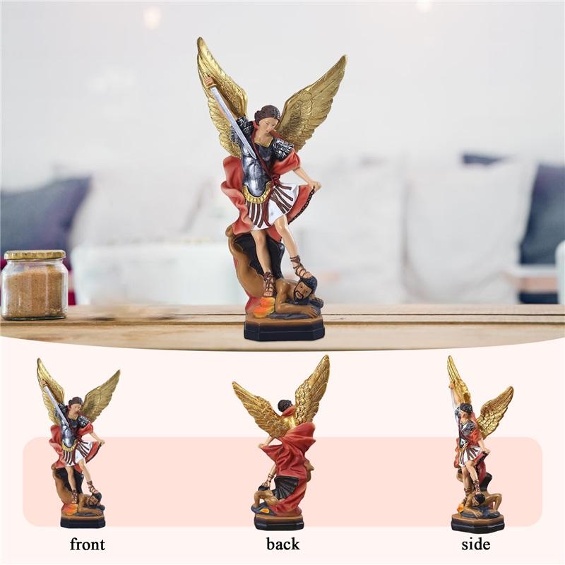 Resin Religious Angel Sculpture Desktop Ornament Holy Angel Michael Sculpture Christmas Gift Home Decor for Office Study