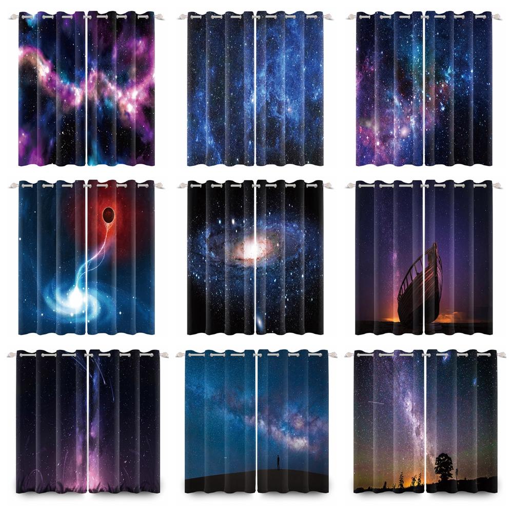 2pcs/set Universe Blue Purple Aurora Window Curtain Outer Space Nebula Home Bedroom Bar Decor Blackout Polyester Fabric Curtains