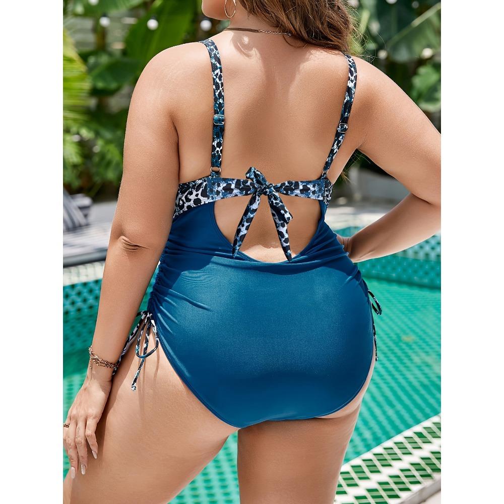 Large-size One-piece Swimsuit Women One-piece Lace-up Drawstring Briefs, Thin and Thin Printed Multi-color Swimsuit