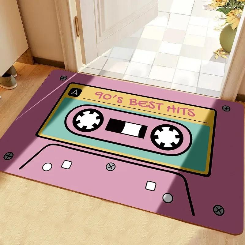 Retro 80s 90s Element Cassette Tape Bath Mat Washable Carpet For Shower Room Living Room Bedroom Non Slip Home Area Decor Rugs