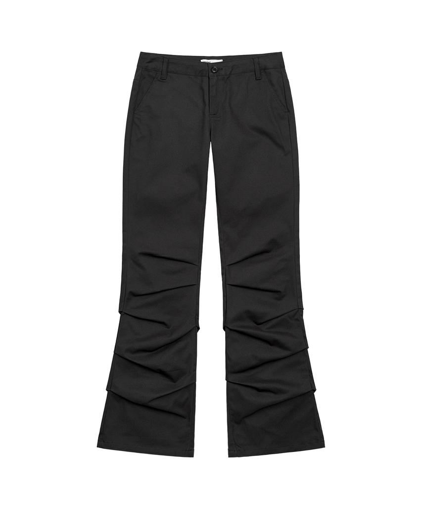 Pepeulli Shirring Boots Cut Cotton Pants (Black)