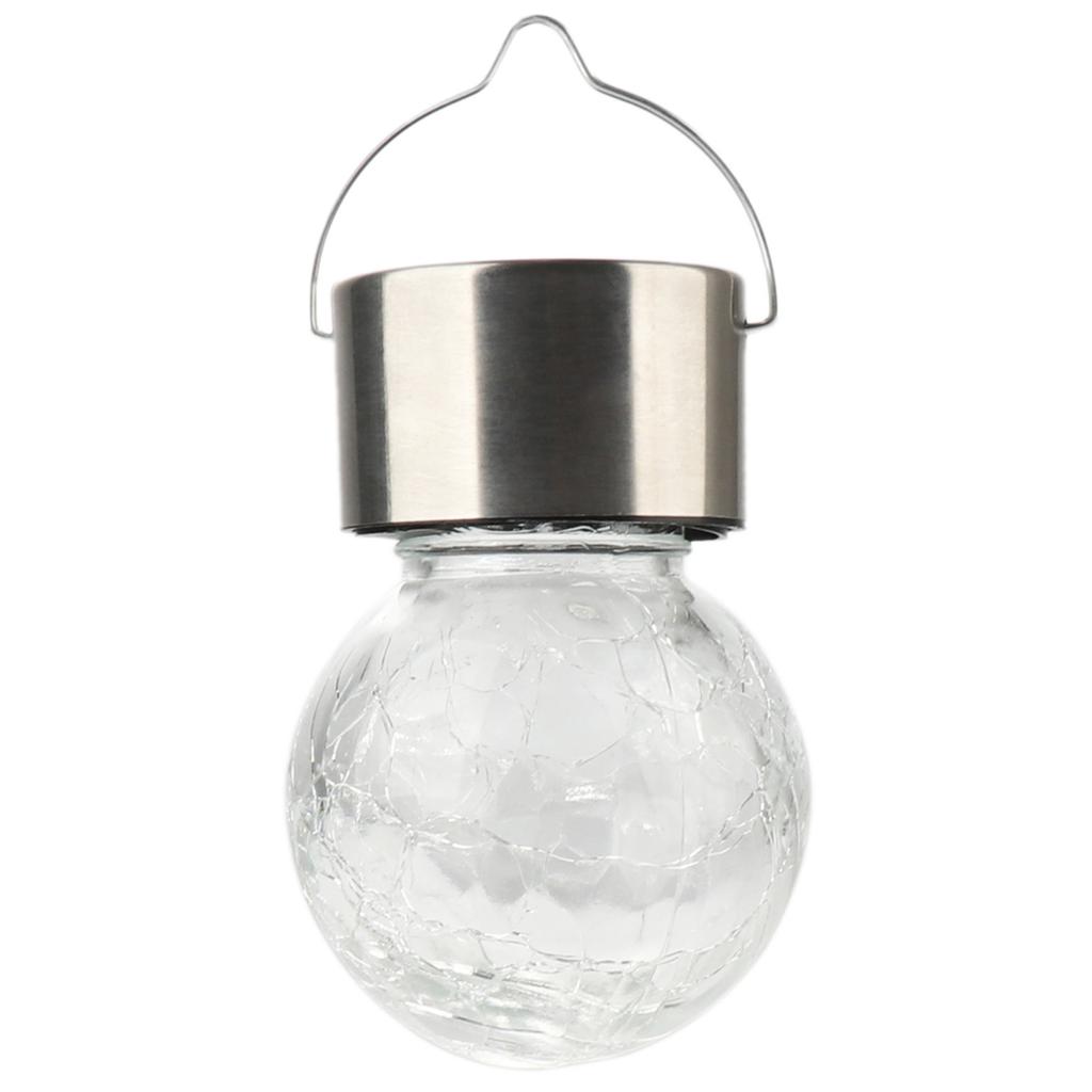 Solar Hanging Light Outdoor Cracked Glass Ball Lantern for Yard Patio Fence Tree White Light