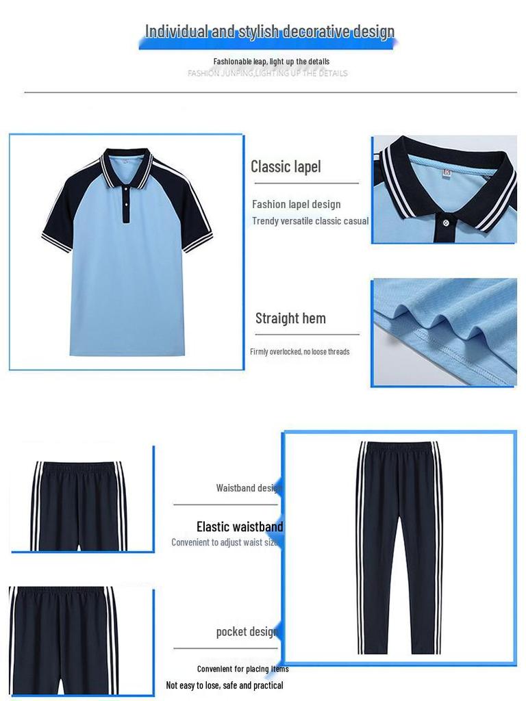 Summer Short-Sleeve School Uniforms for Primary & Middle School Students, Boys & Girls, Junior High & High School, College Style Class Sets.