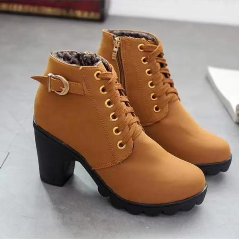 Autumn High-top Women's High Heels Fashion Comfortable Thick-heeled Women Boots Simple Womens Party Casual Shoes  Trends