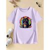Summer and Spring Casual Top Cartoon Cat Drinking Juice Rainbow Design T-Shirt for Boys and Girls