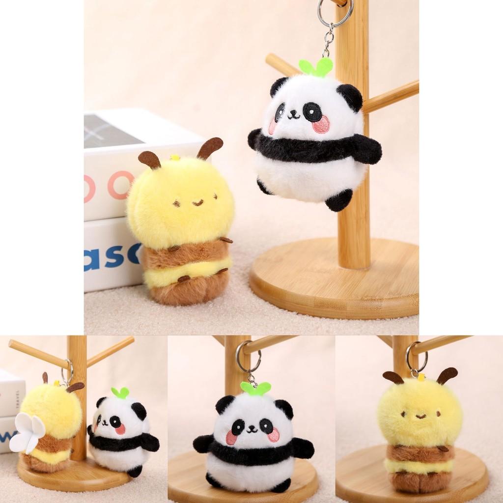 Panda And Bee Plush Keychain For Girls Gift Cute Animal Car Accessory